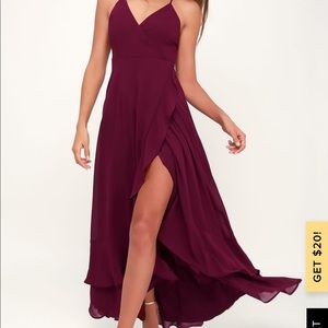 Lulus Burgundy Lace-Up High-Low Maxi Dress. Used